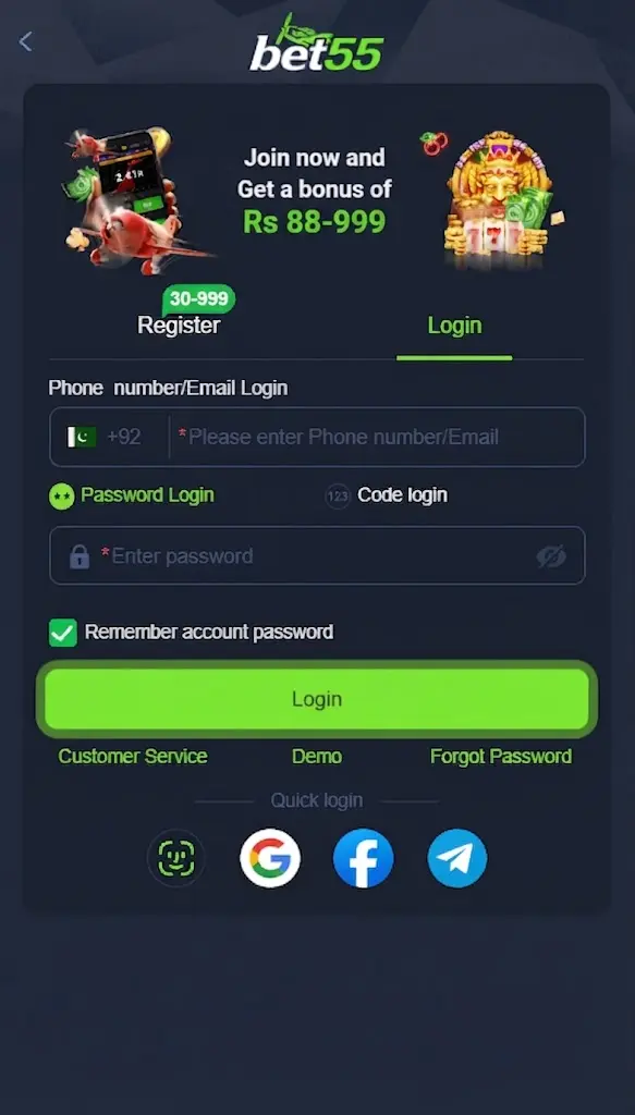 Bet55 Game Login Process